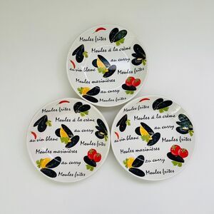 QUADRIFOGLIO White Ceramic Moules (Mussels) Text Graphic Pasta Bowls, Set of 3